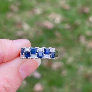 Blue Sapphire and Moissanite Band Ring